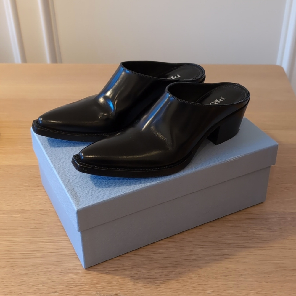 Current Season Prada Brushed Leather Mules